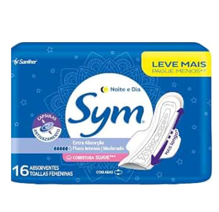 Absorvente Sym Noite e Dia Cobertura Suave com Abas 16 Unidades