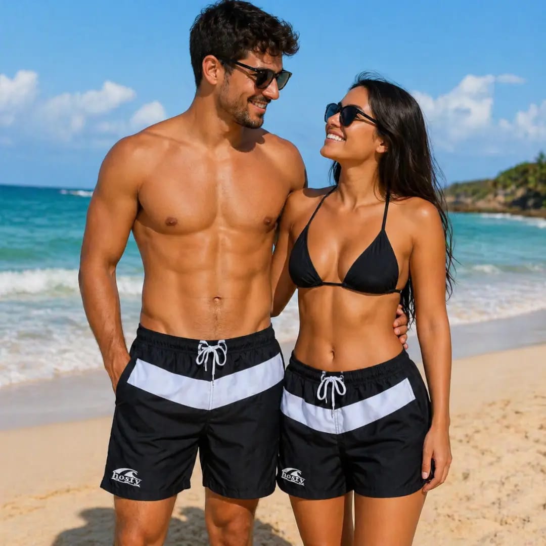 Kit Casal Pijama Praia Piscina Namorados Modelo Cropped hosty Samba Canção hostyshop