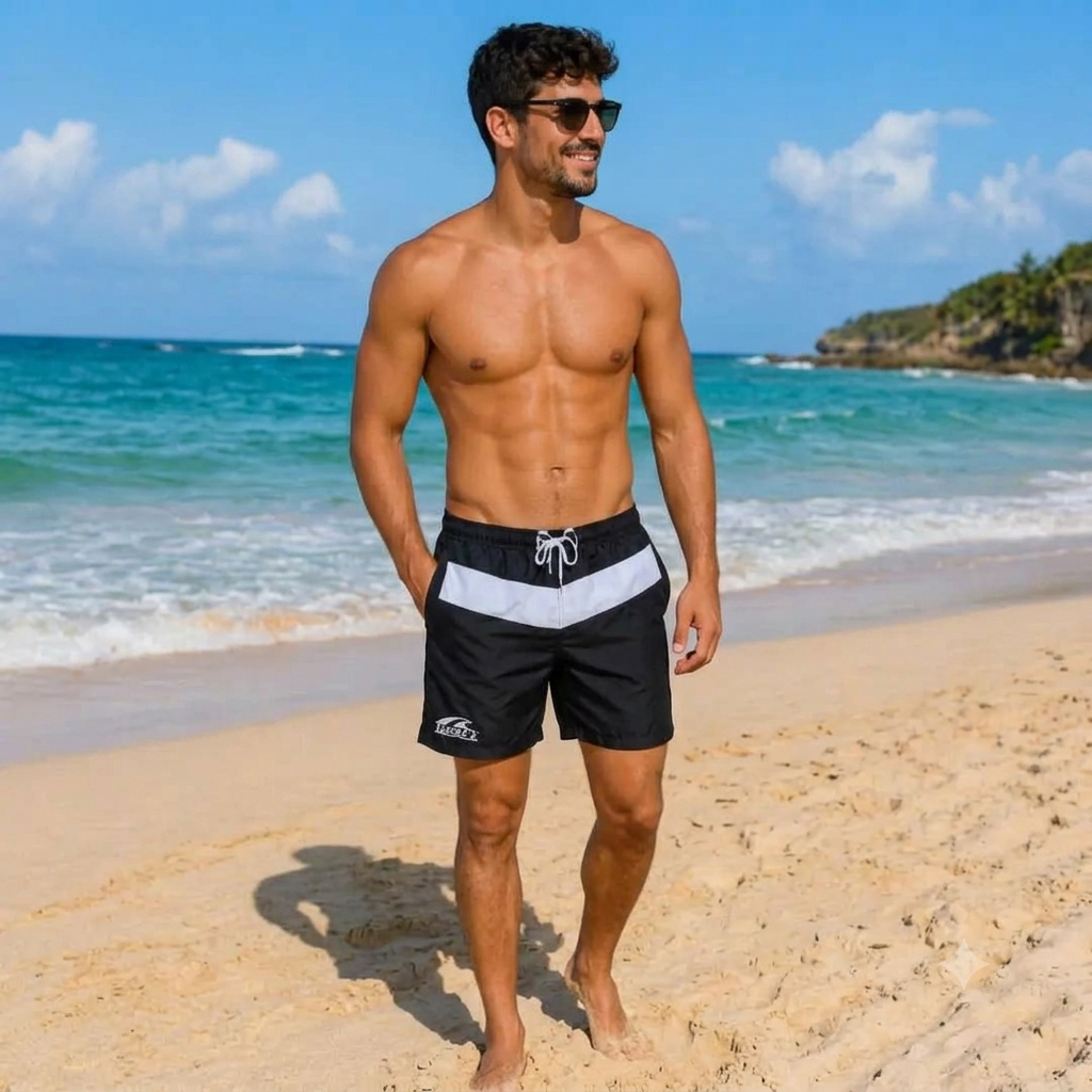 Bermuda Hosty Masculina com Recorte Branco Tactel com Elastano